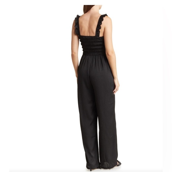 Black NSR Smocked Ruffle Trim Jumpsuit - Picture 2 of 11